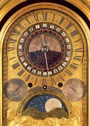 Astronomische Uhr für den Grand Dauphin Louis von Frankreich, Detail des Zifferblatts, 1710 (vergoldete Bronze) (Detail)
